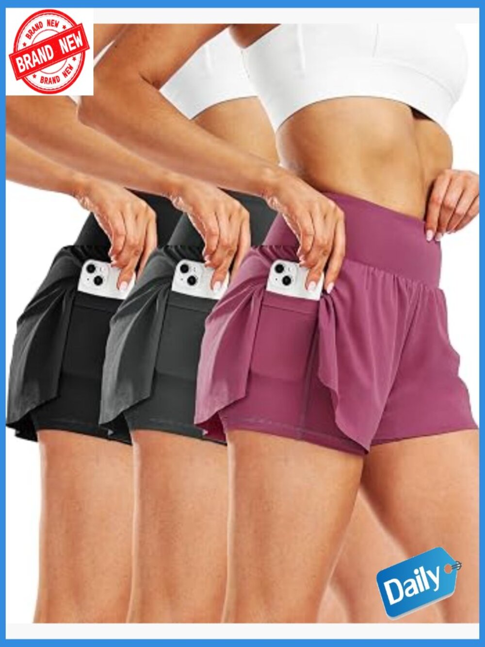 Women's 2 in 1 Athletic Shorts with Pockets